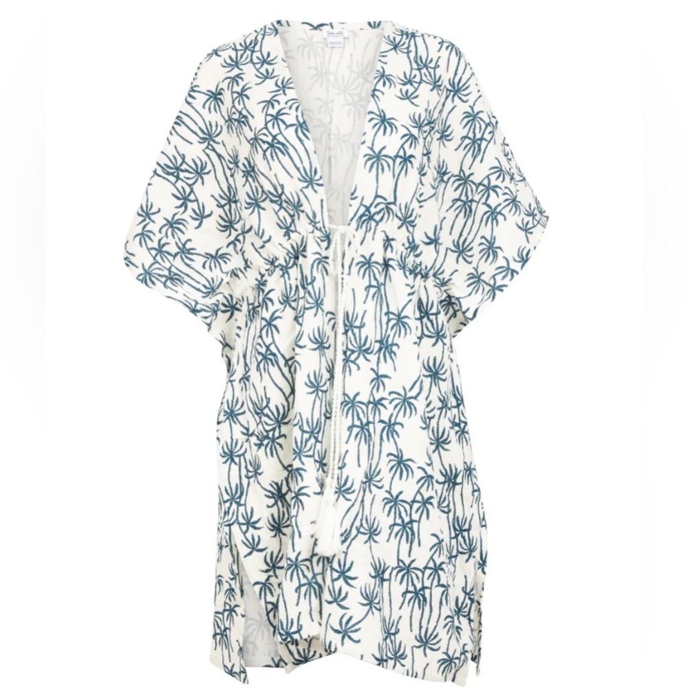 NWT,‎ SPLENDID - THE TROPIC VEIL COVERUP - CREAM/TEAL PALMS